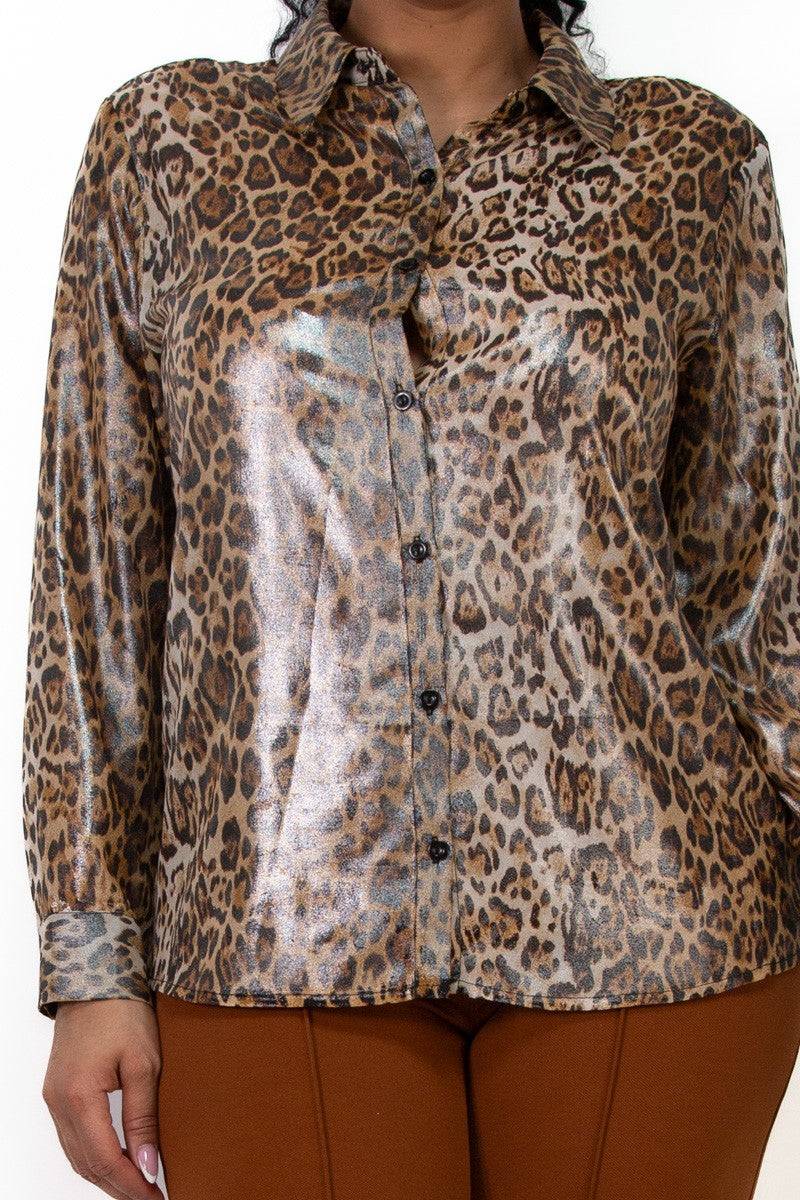 Leopard Print Button-Down Silky Top