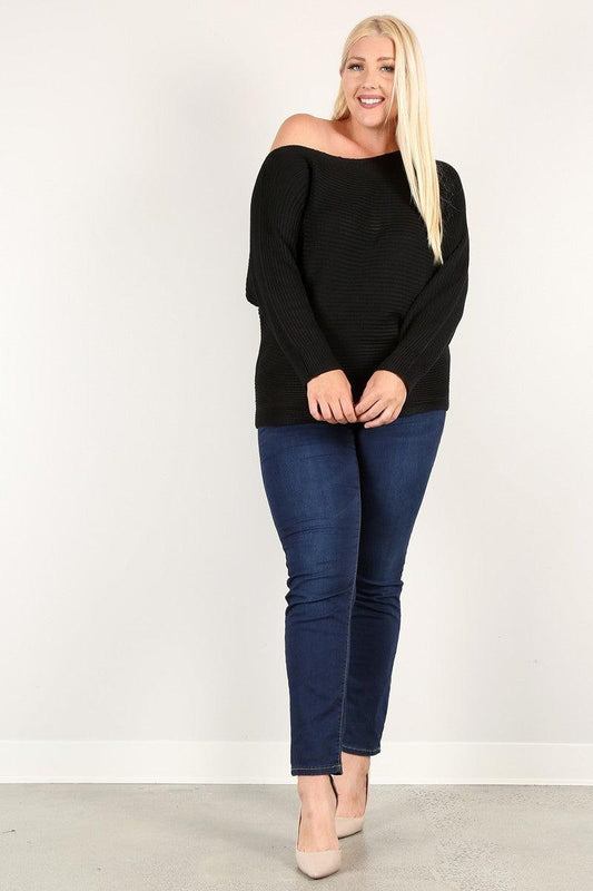 PLUS ribbed off one shoulder dolman sweater