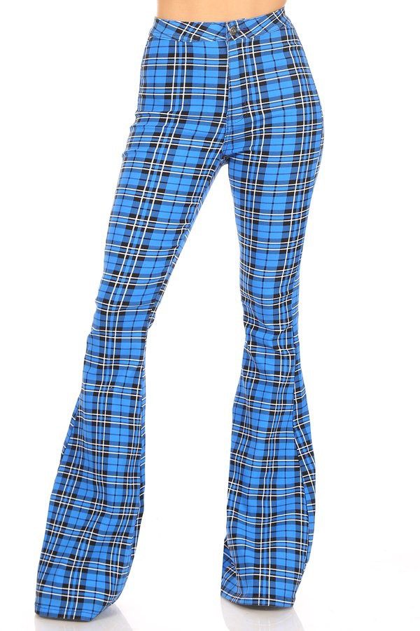 super stretch high waist plaid bell bottom jeans