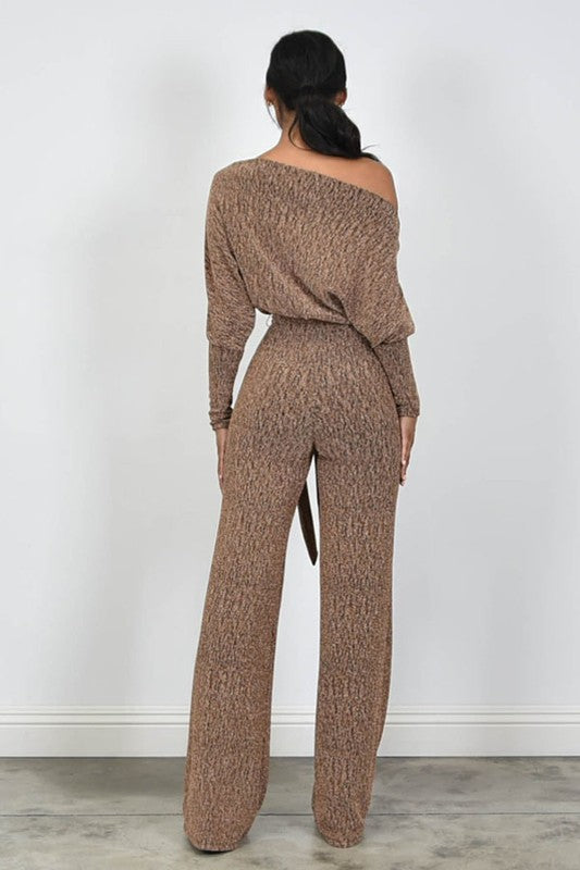 Metallic Jacquard Wide Open Neck Jumpsuit