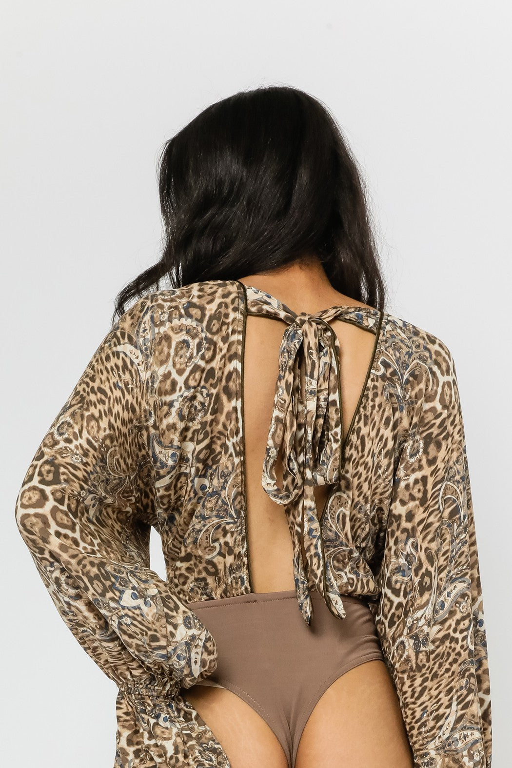 open back long sleeve leopard bodysuit