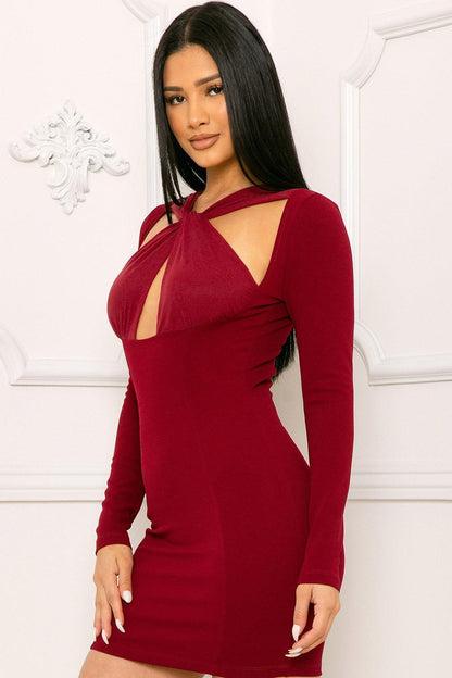 long sleeve cutout bust mini dress - RK Collections Boutique