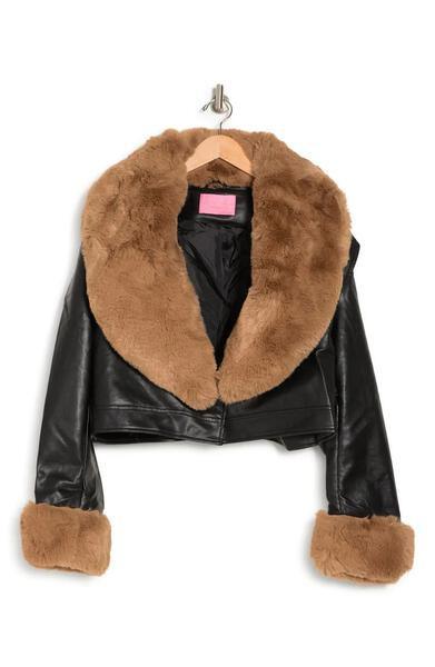 PLUS Gisele fur trim faux leather jacket - tikolighting