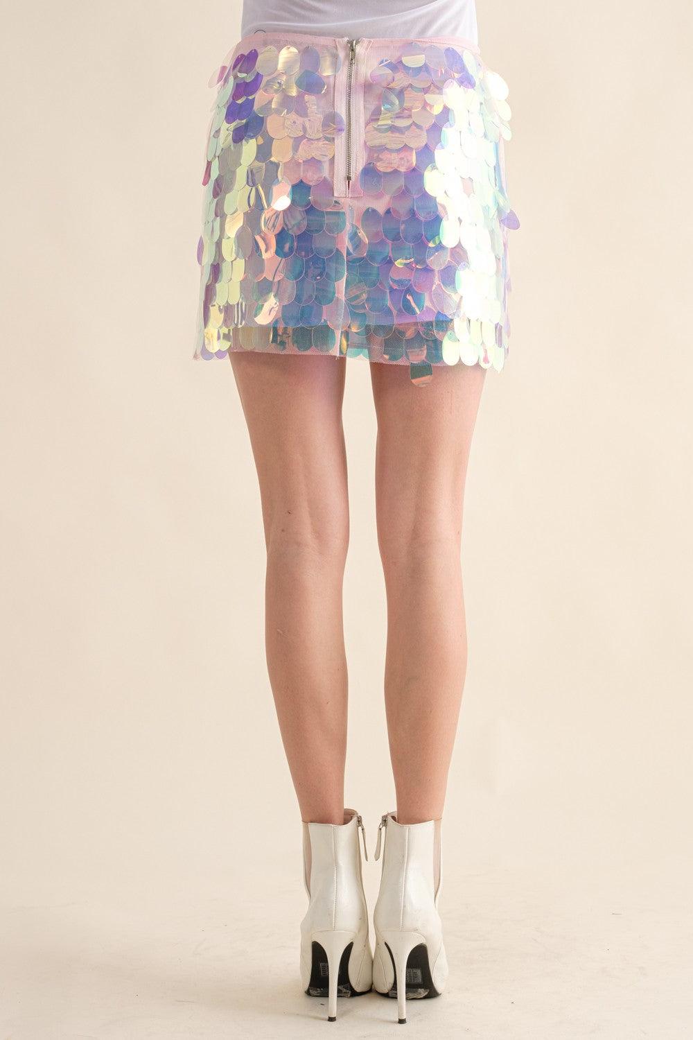 iridescent sequin mini skirt