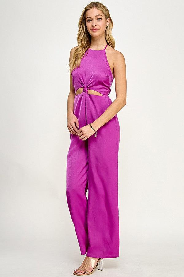 Halter Neck Jumpsuit with Knotted Waist