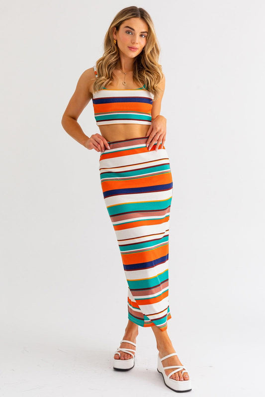 2pc set-ribbed stripe tank top & maxi skirt - RK Collections Boutique
