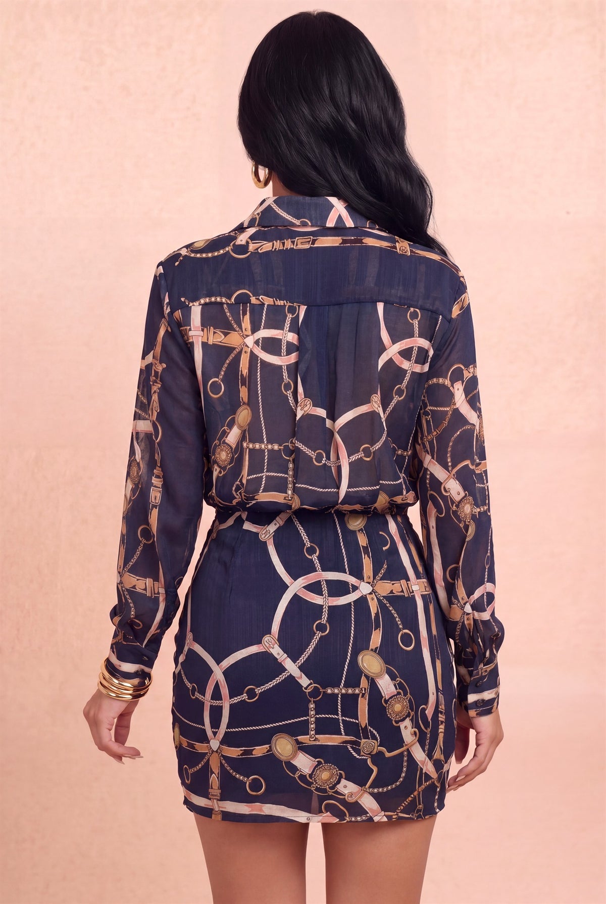 Baroque Print Long Sleeve Woven Shirt Dress