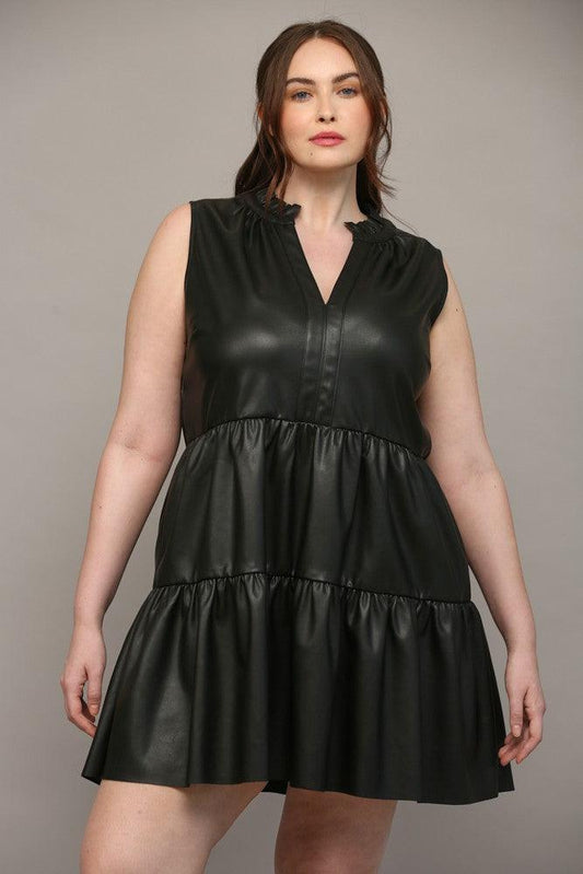 PLUS faux leather ruffle dress - RK Collections Boutique