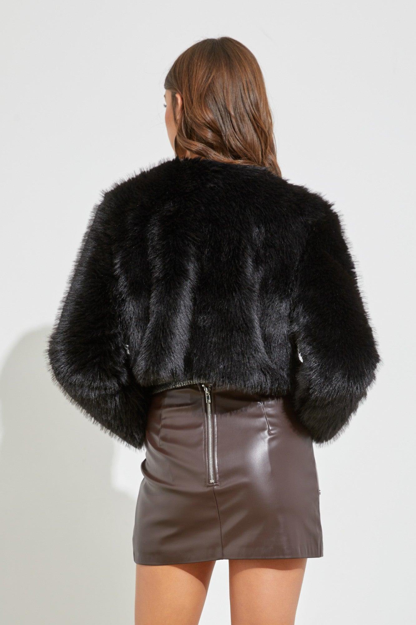 plush faux fur cropped jacket