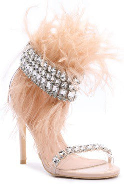 jeweled & feather stiletto heels