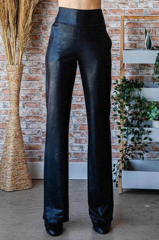 faux leather pull on flare pants