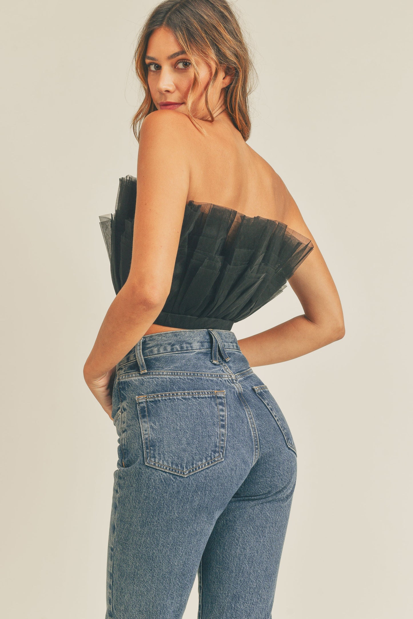 tulle ruffle tube top