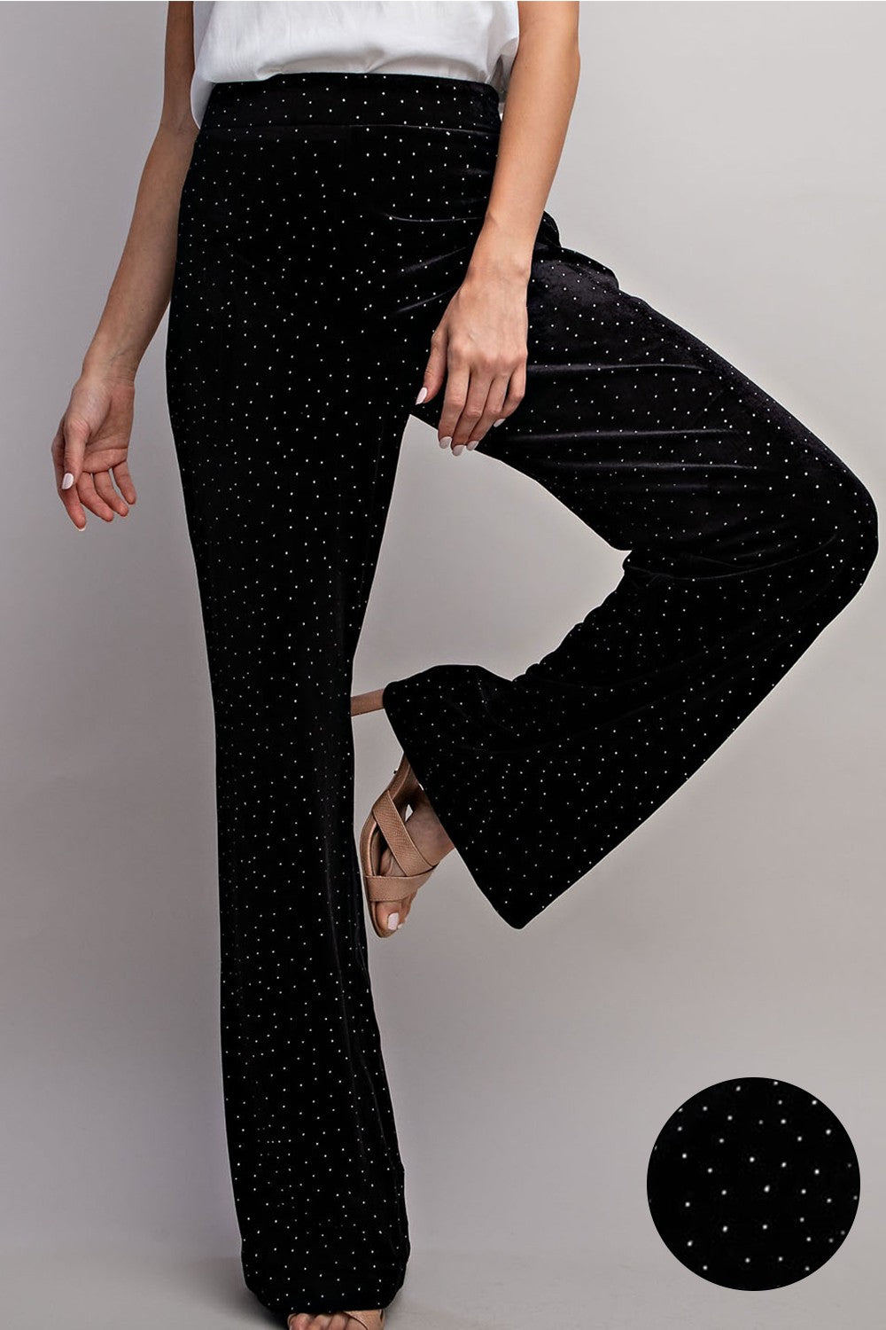 rhinestone velvet wide leg pants