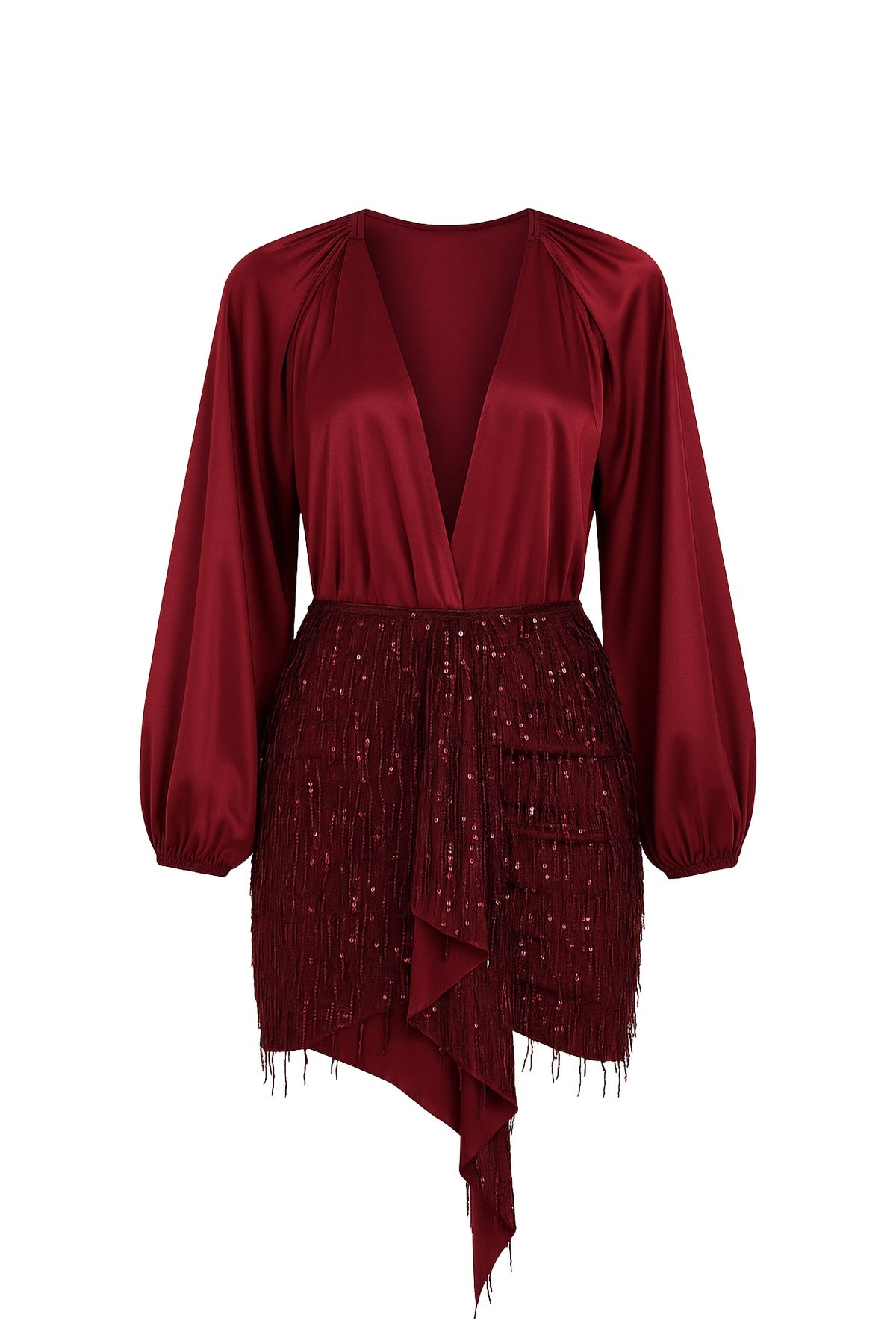 2pc set- Satin Bodysuit & Sequin Mesh Mini Skirt