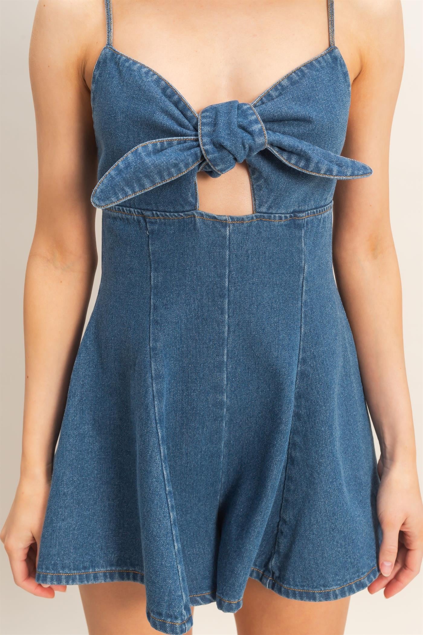 Tie Front Denim Romper