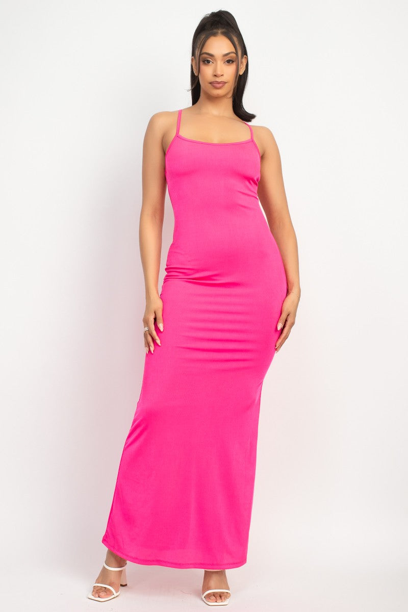 Double Layer Cami Maxi Dress Hot Pink / MEDIUM Double Layer Cami Maxi Dress Hot Pink / MEDIUM