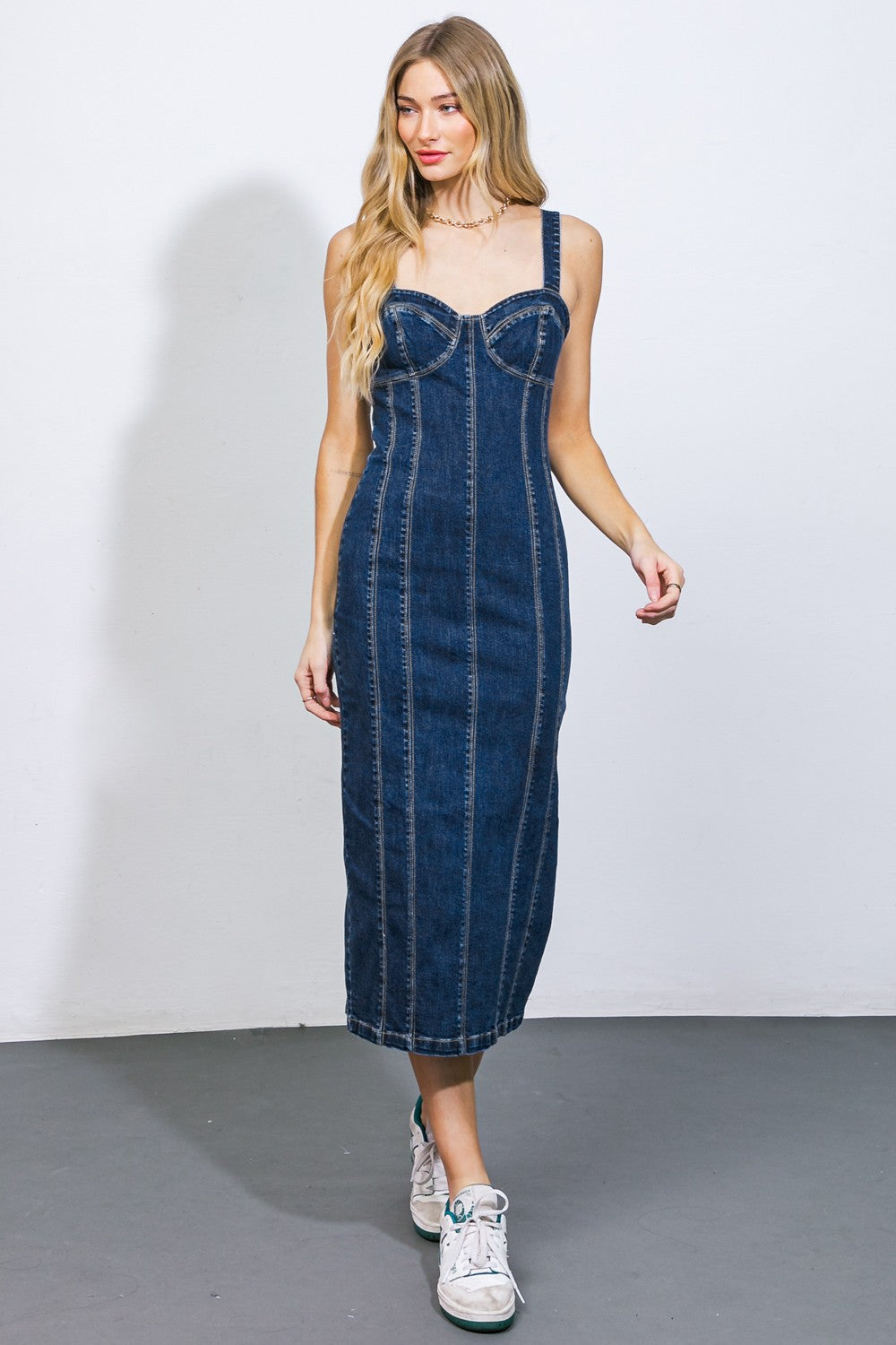 Denim bustier midi dress Denim / SMALL Denim bustier midi dress Denim / SMALL