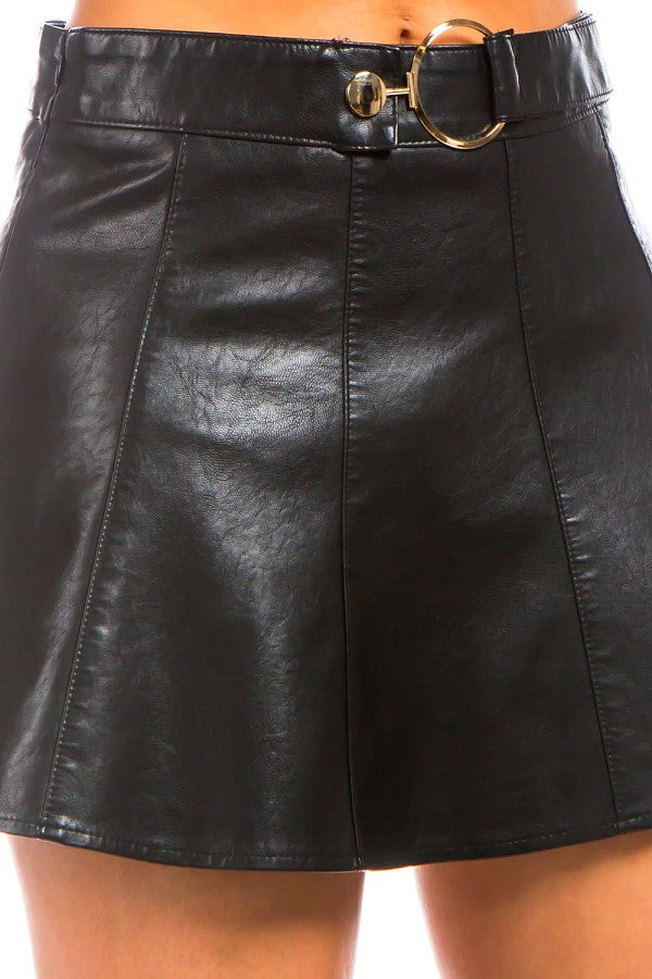 Faux Leather & Ring Buckle Mini Skirts