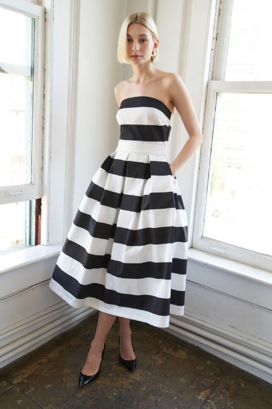 strapless bold stripe a-line dress