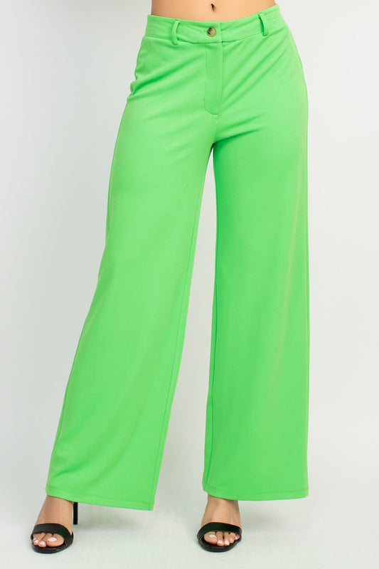 Mid-Rise Solid Straight Pants