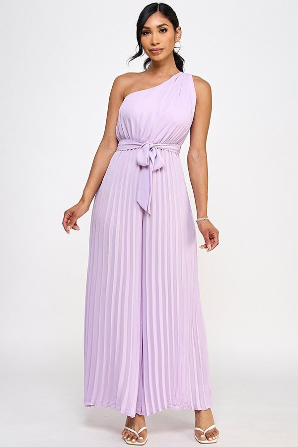 One Shoulder Pleated Jumpsuit Lavender / Large One Shoulder Pleated Jumpsuit Lavender / Large