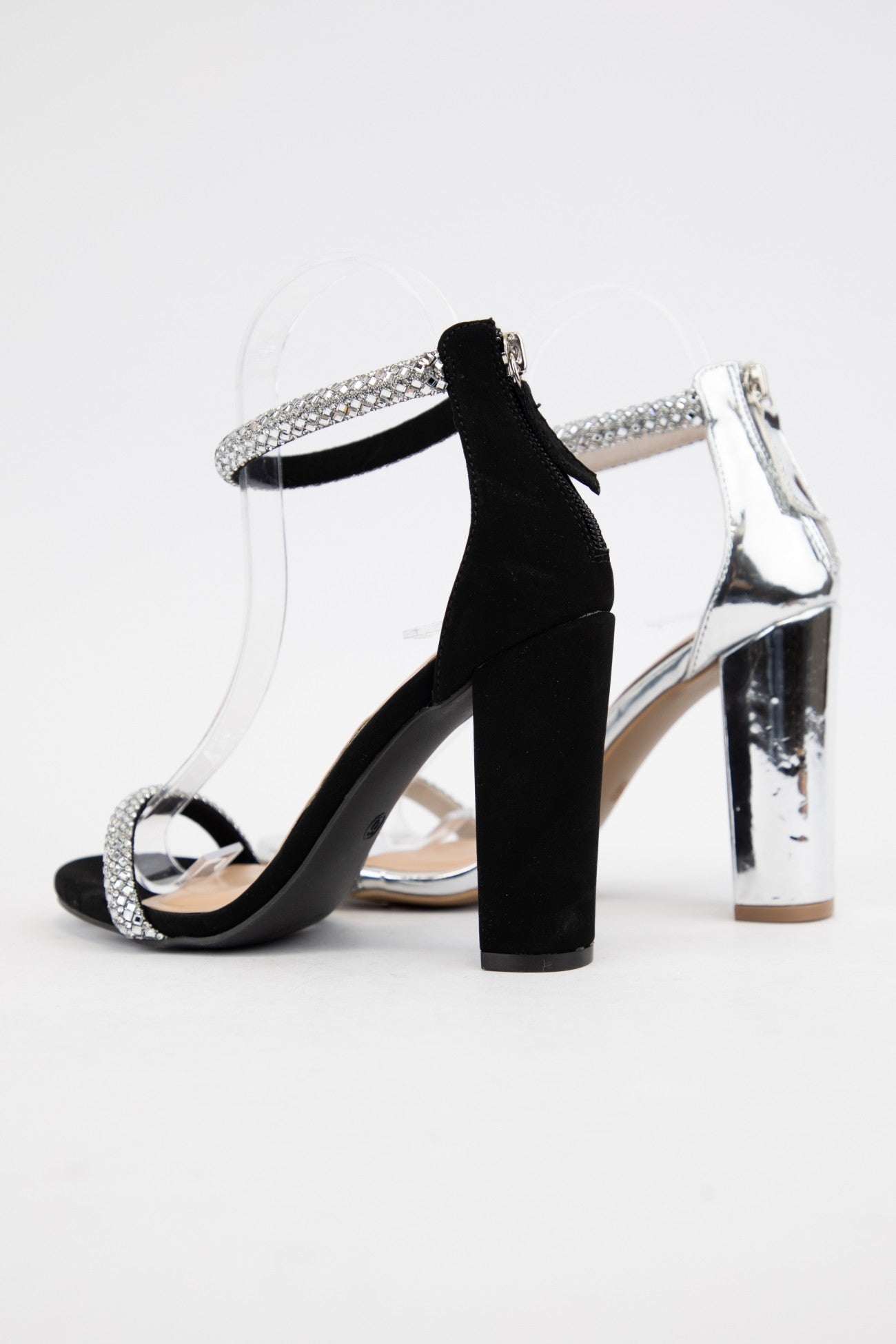 rhinestone strap block heel shoe