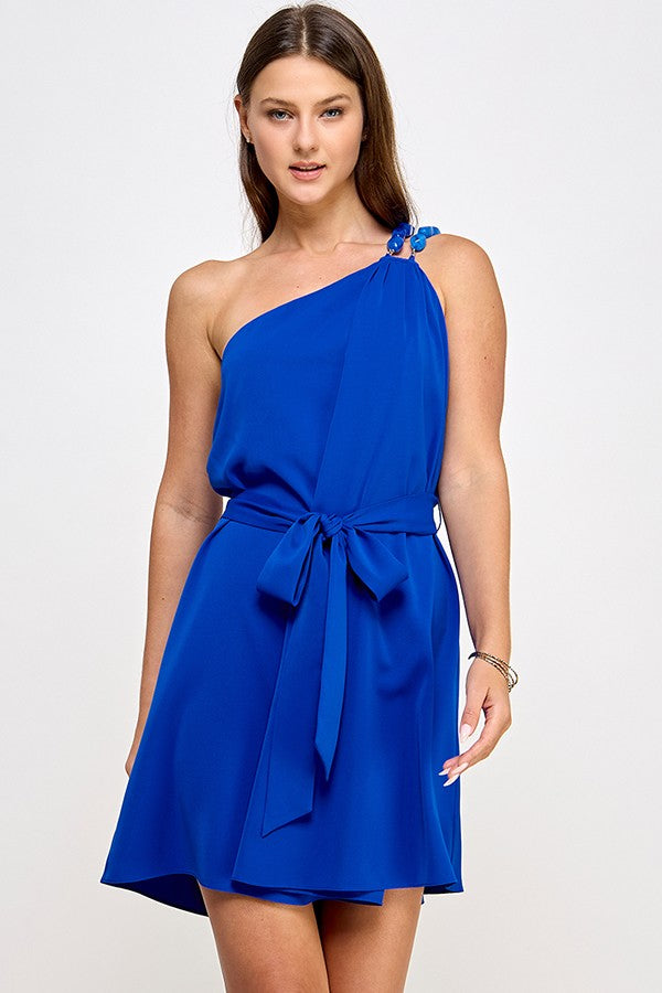 one shoulder dress boutique The Damian Pleated One Shoulder Midi Dress medium / Tomato