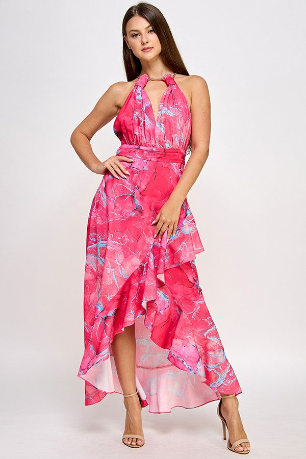 pink chain print dress Frank Lyman Embellished Chain Print Dress Style 251371