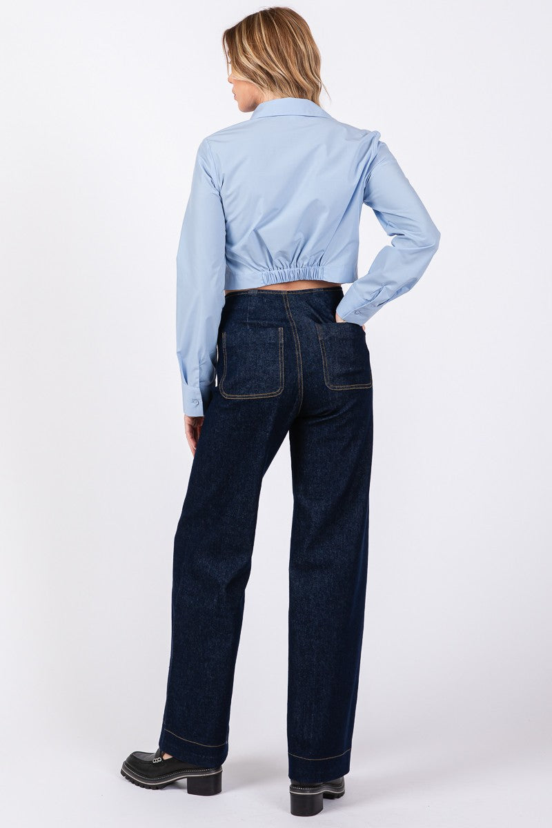 patch pocket wide leg jeans