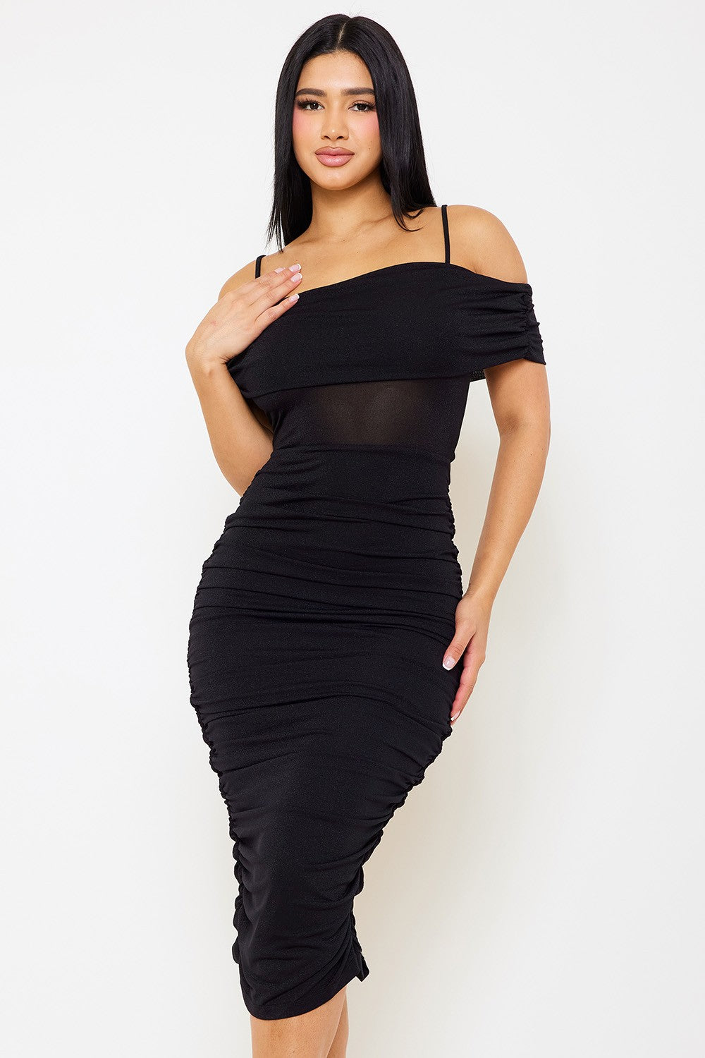 Glitter Off The Shoulder Midi Dress Black / Medium Glitter Off The Shoulder Midi Dress Black / Medium
