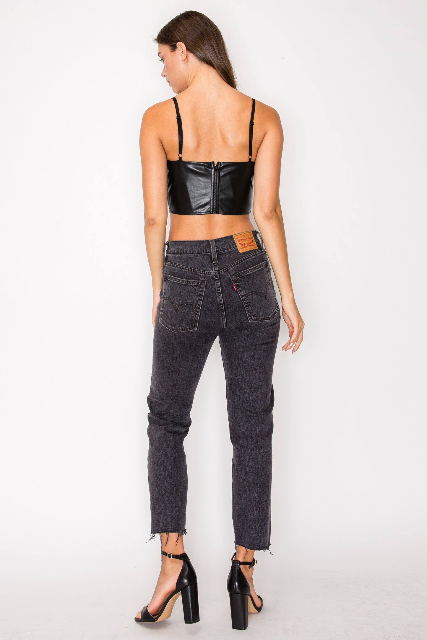 contrast faux leather corset top