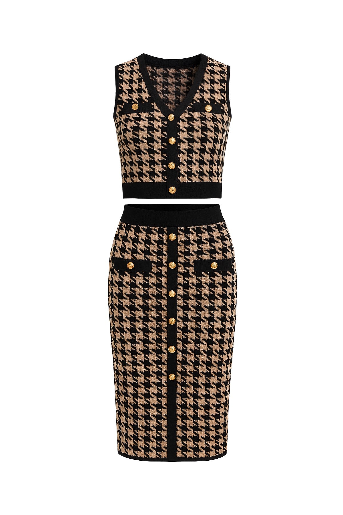 2pc set- Houndstooth Knit Top & Midi Skirt