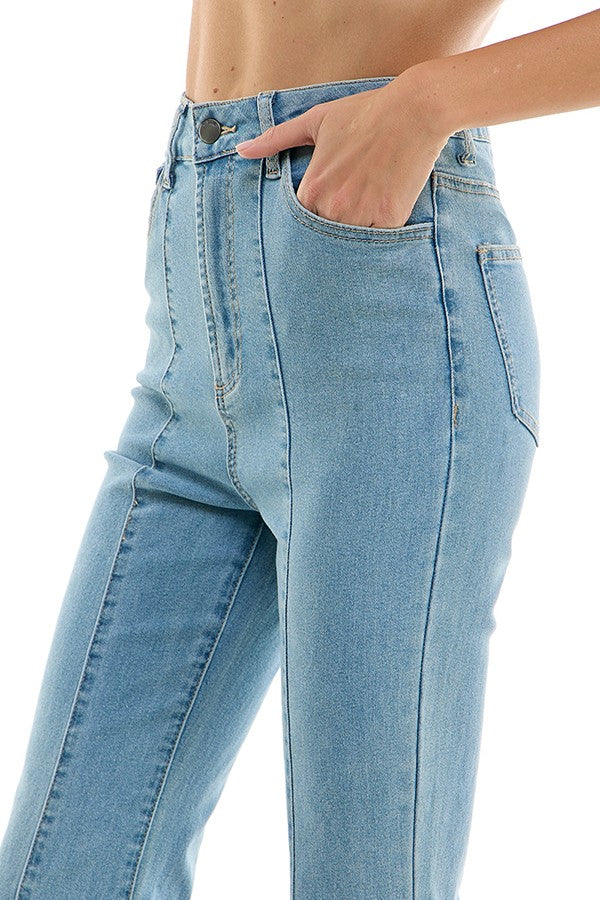 high waist front seam bell bottom jeans