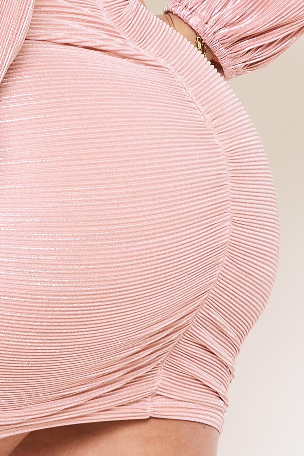 Foil Plunging Neck Long Sleeve Mini Dress