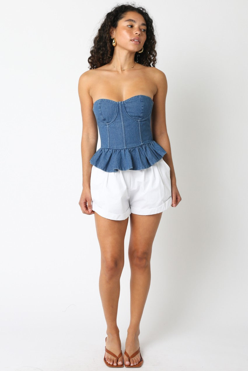 Denim Peplum Bustier Top