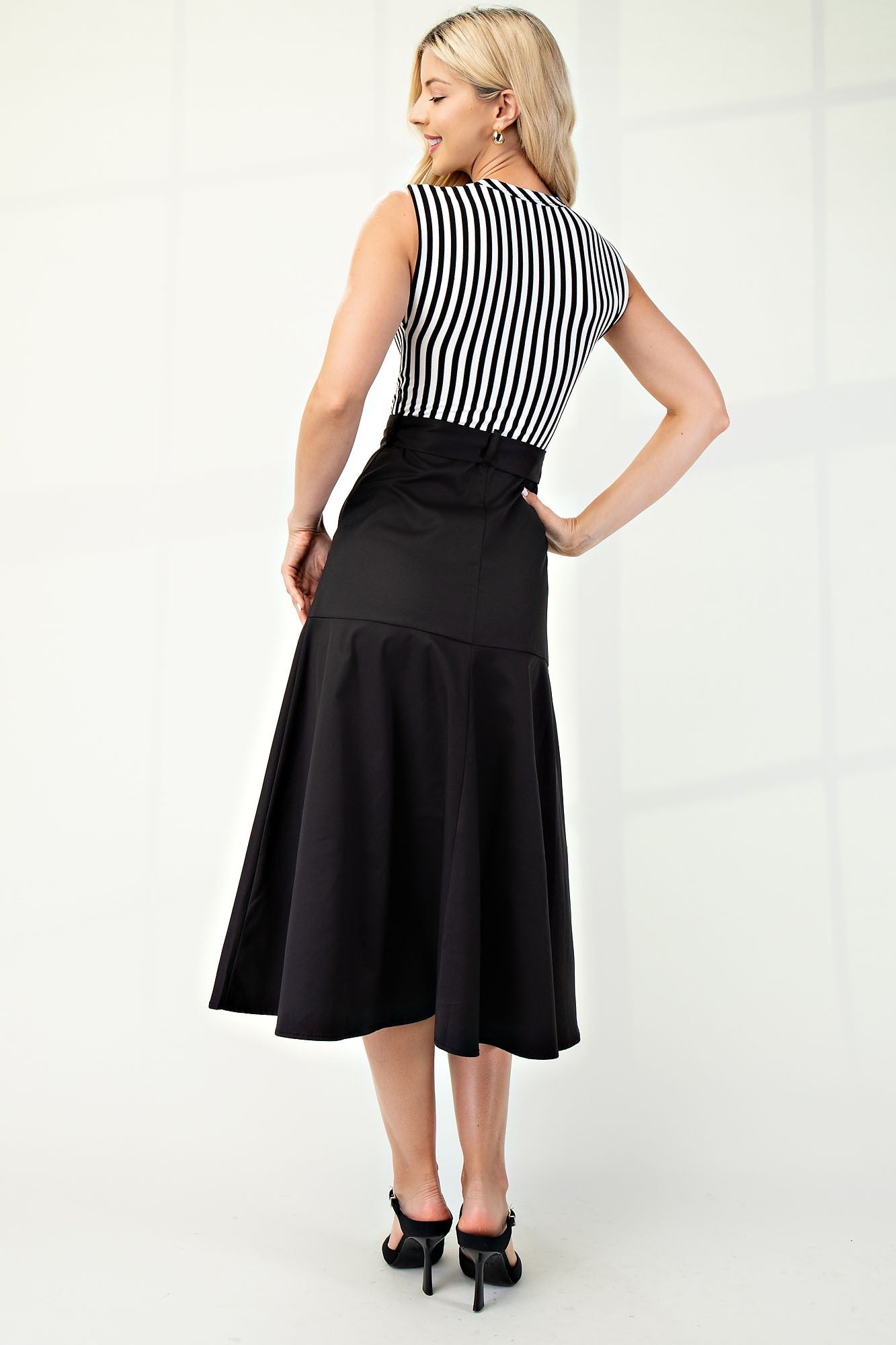 Combination Belted Midi Dress