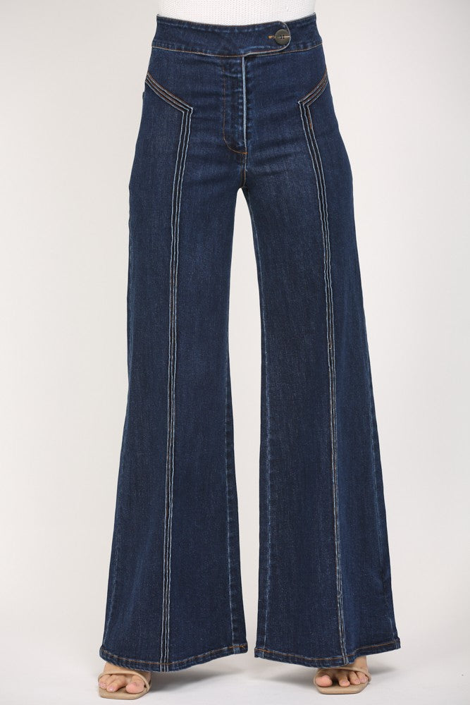 pin tuck vertical stripe high waist wide leg jeans – RK