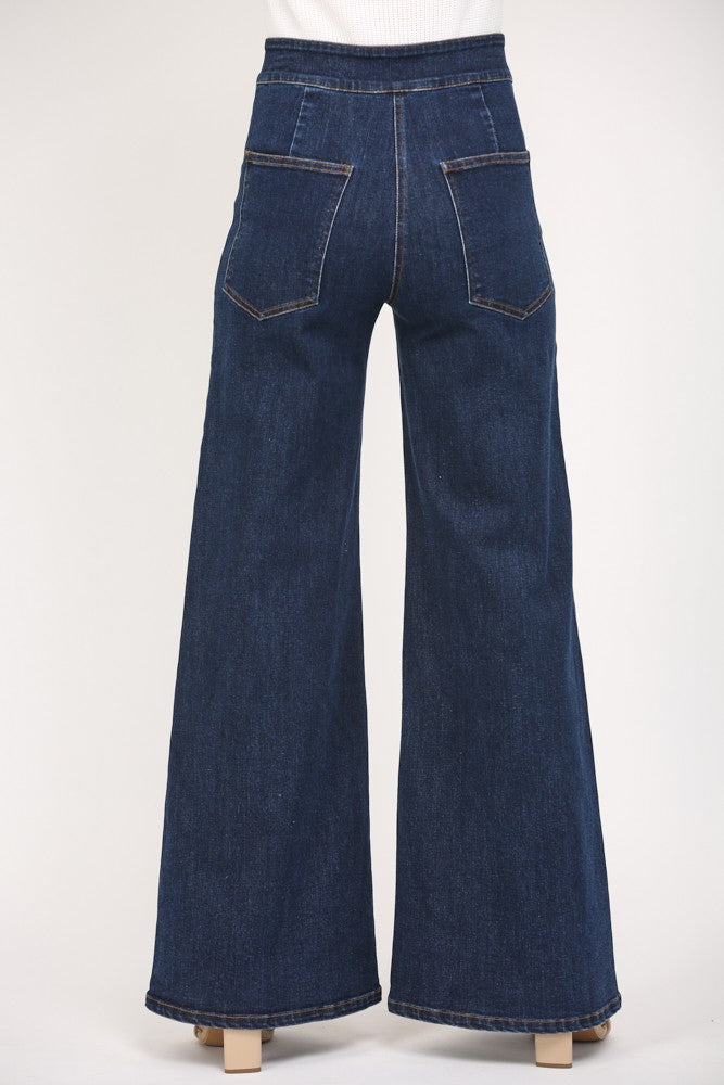 pin tuck vertical stripe high waist wide leg jeans