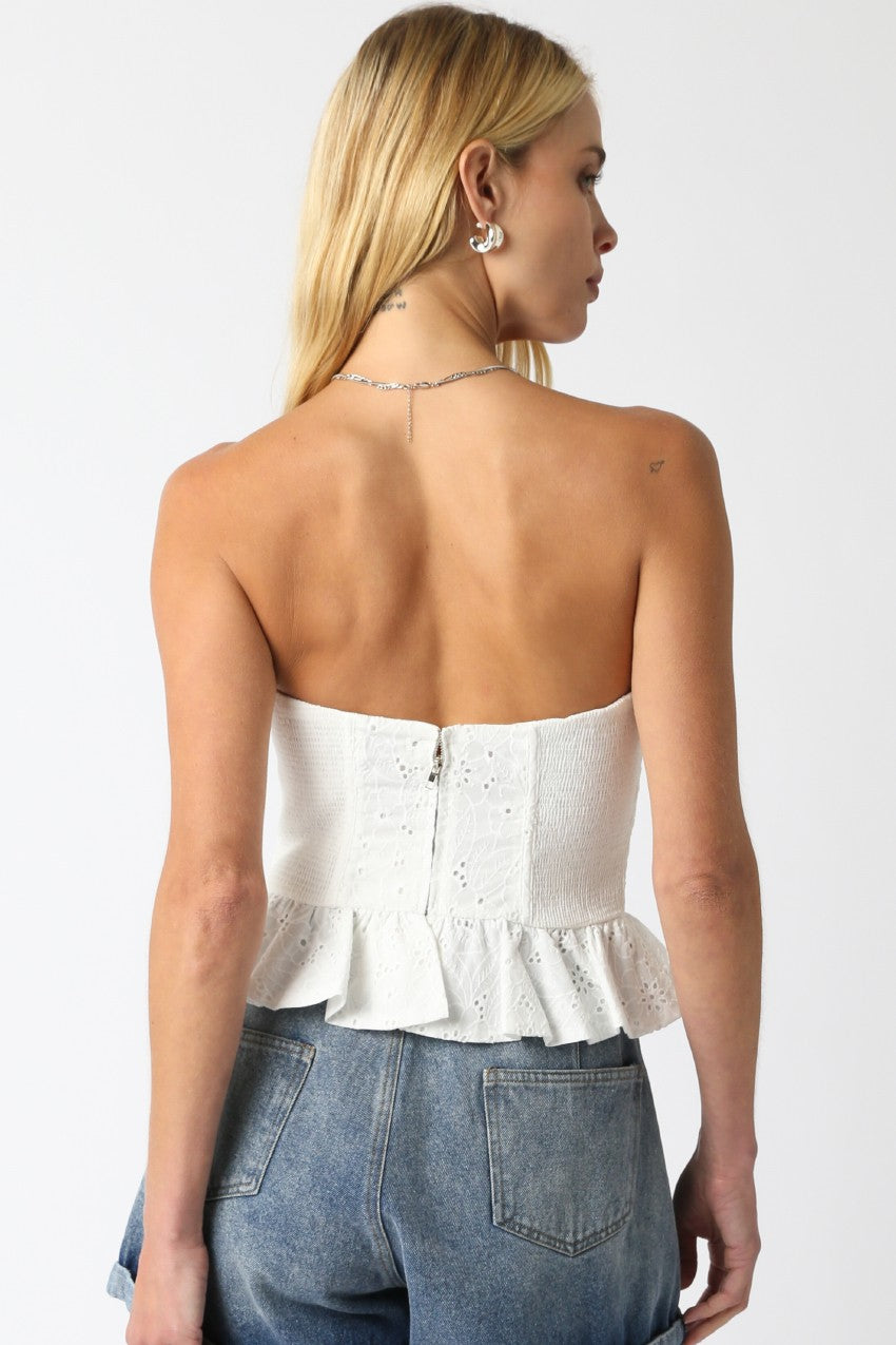 peplum embroidered eyelet strapless bustier top