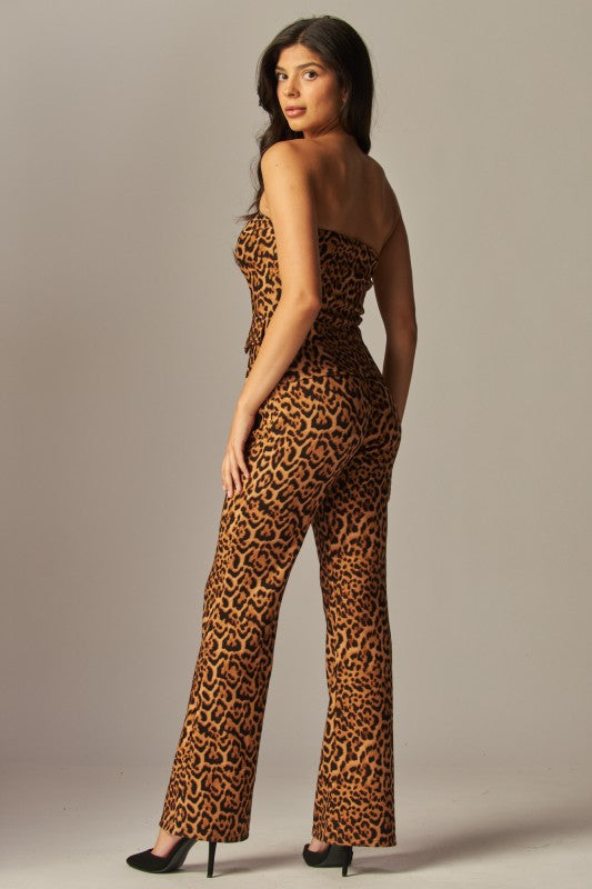 Leopard Scuba Knit Strapless Button Front Tube Top