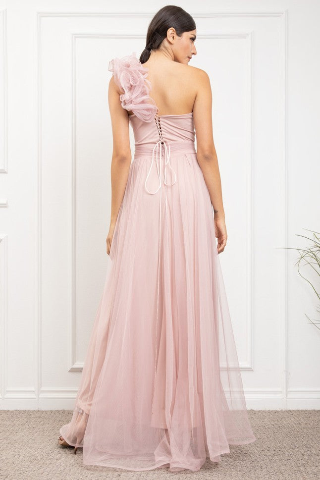 One Shoulder Mech Dress W/ Back Lacing