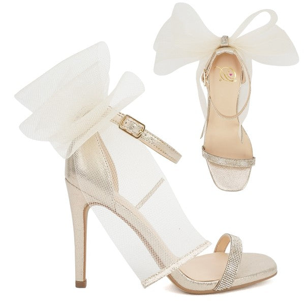 rhinestone strap w/mesh bow heel