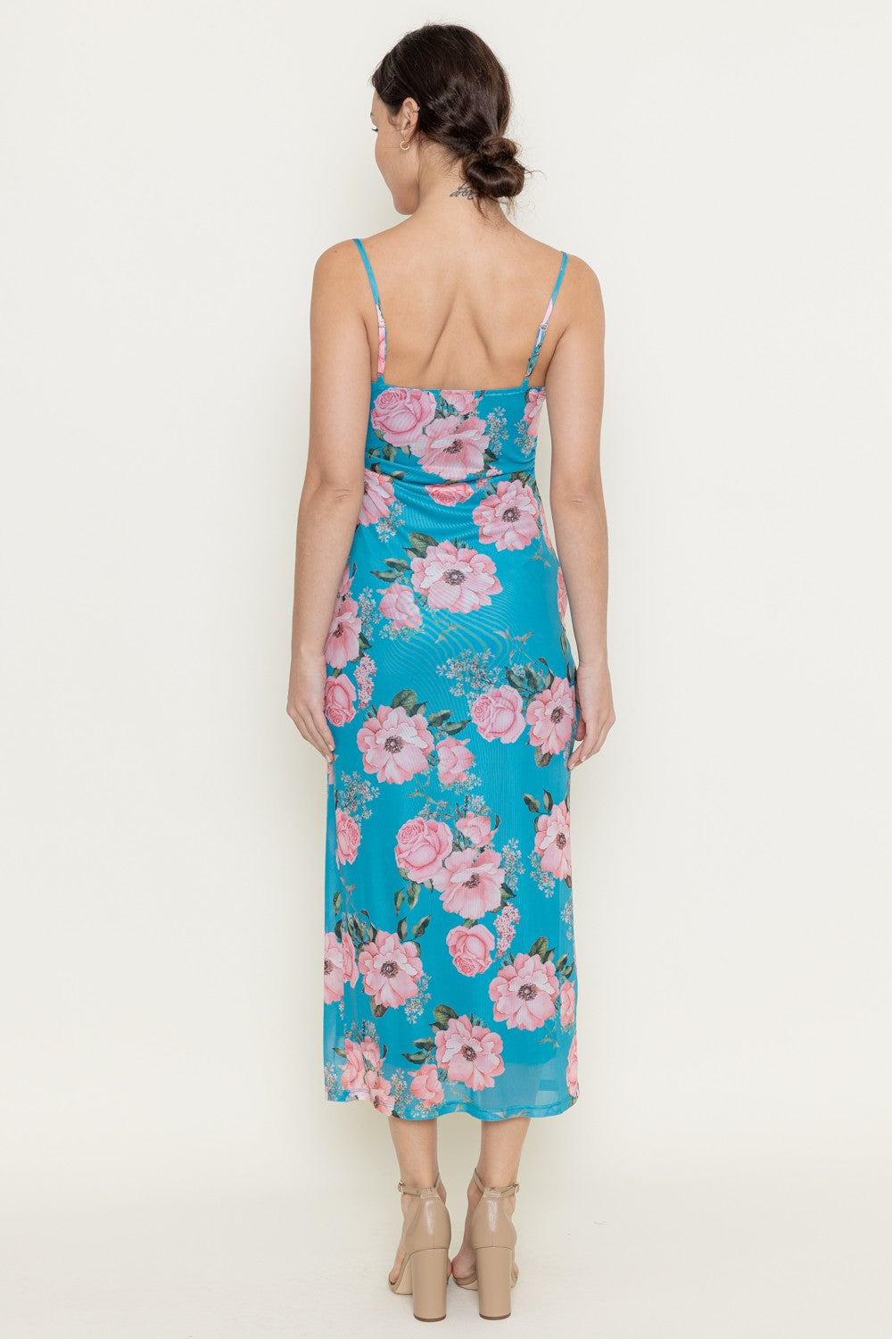 floral mesh overlay midi dress