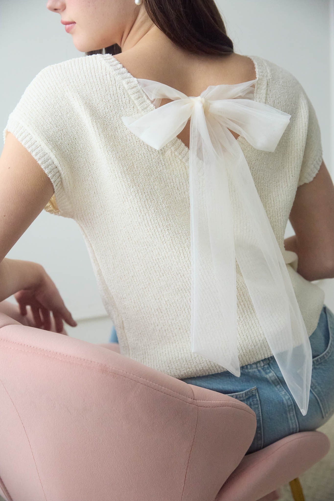 short sleeve tie back knit top
