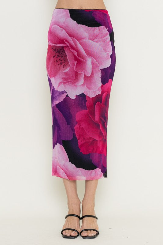 2pc set- Rose Mesh One Shoulder Top & Midi Skirt