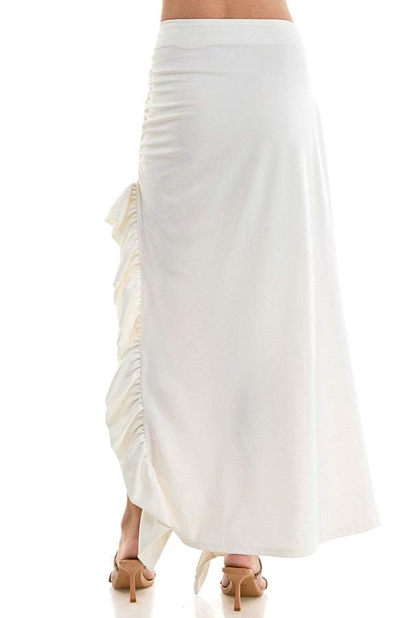 asymmetrical ruffle maxi skirt