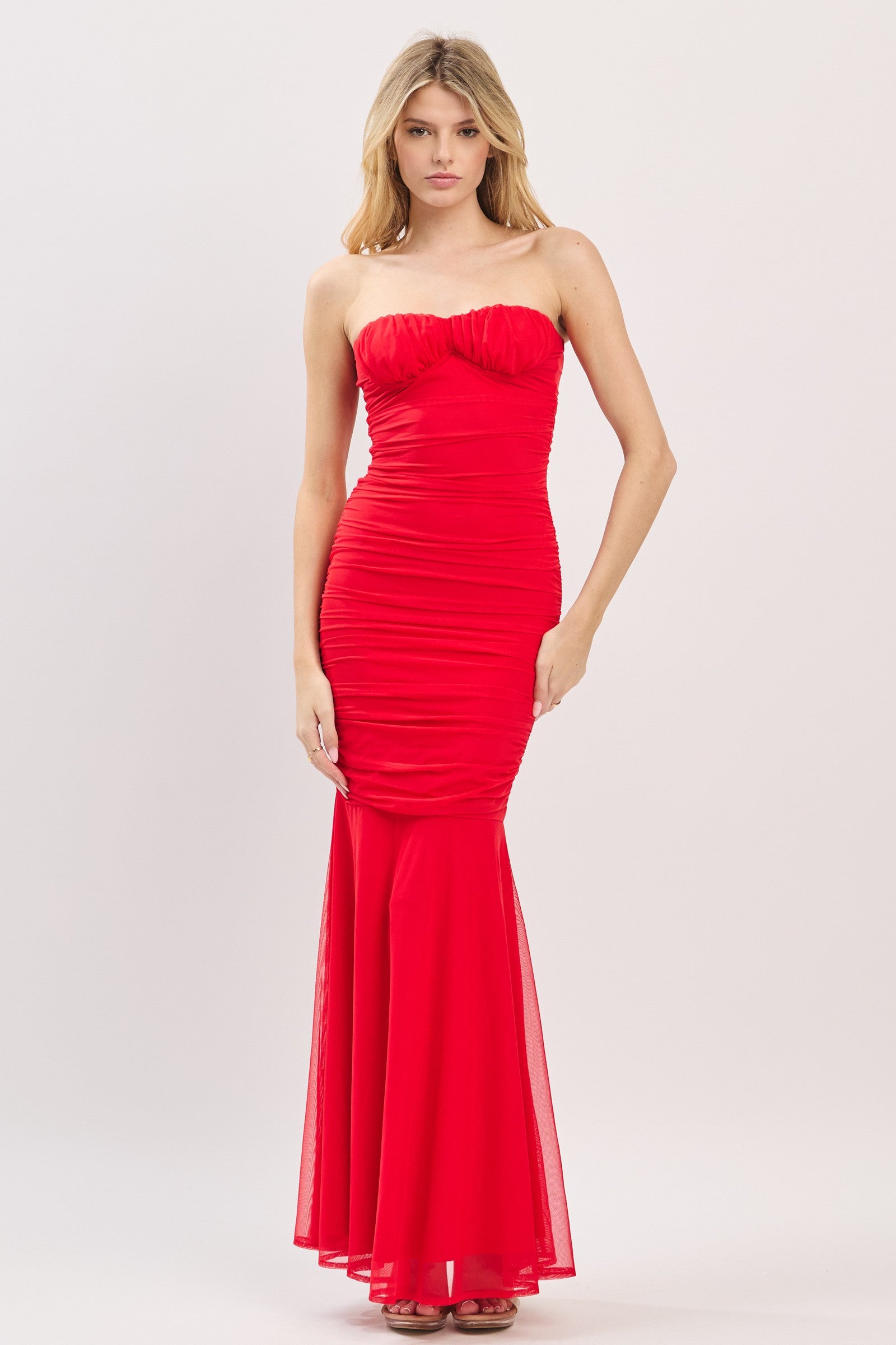 Lady in Rouge Mesh Mermaid Maxi Dress Medium (4/6) / Red Lady in Rouge Mesh Mermaid Maxi Dress Medium (4/6) / Red