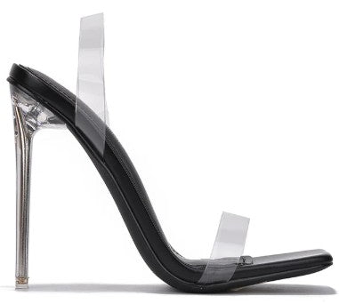 clear straps & clear stiletto high heel shoe