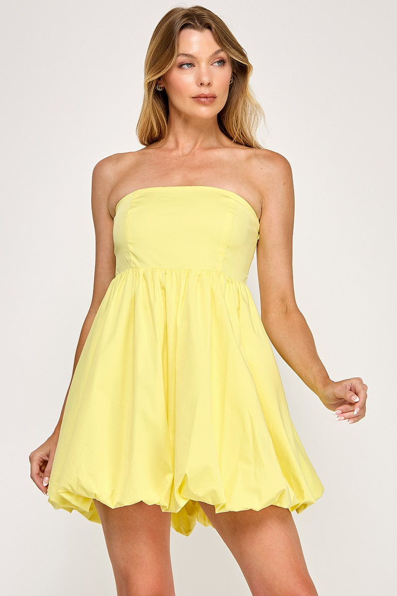 yellow bubble dress Poplin Strapless Bubble Mini Dress Yellow / Large