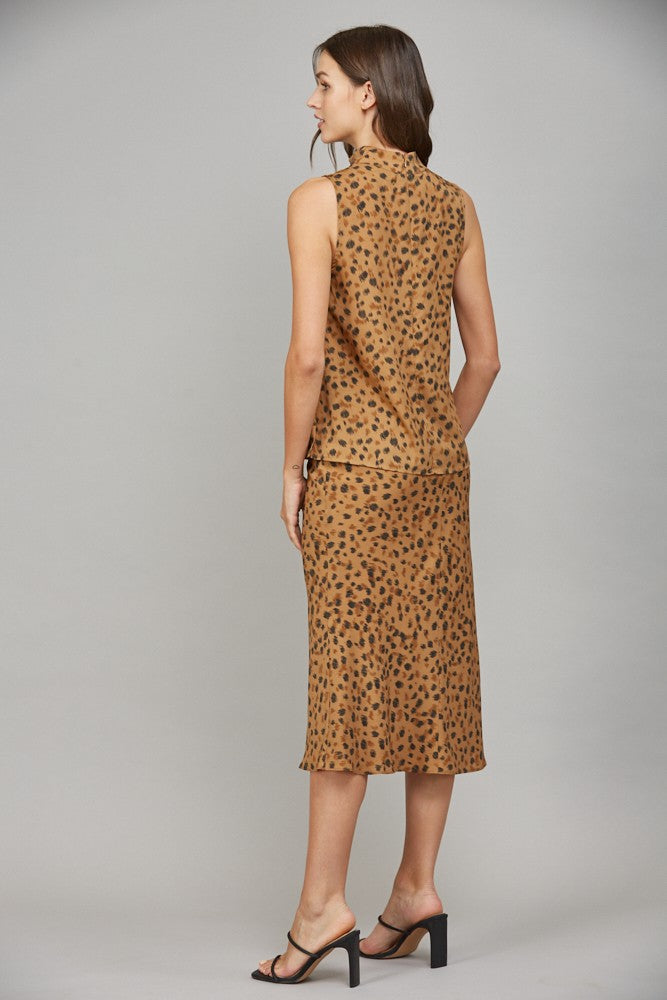 Leopard High Cowl Neck Sleeveless Blouse